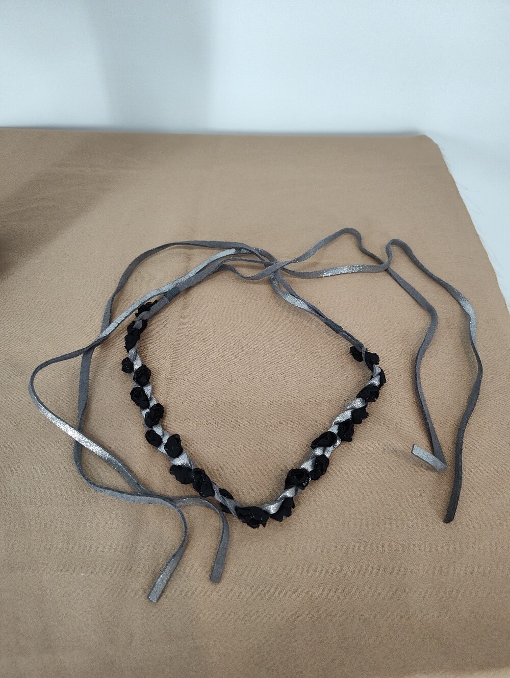 American Eagle Outfitters Black and Silver Braided Ribbon Headband